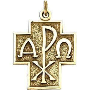 14K Yellow Gold ALPHA & OMEGA CROSS