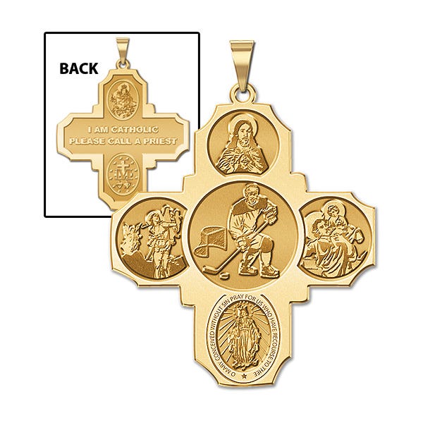 Four Way Cross - Hockey Religious Medal  "EXCLUSIVE"