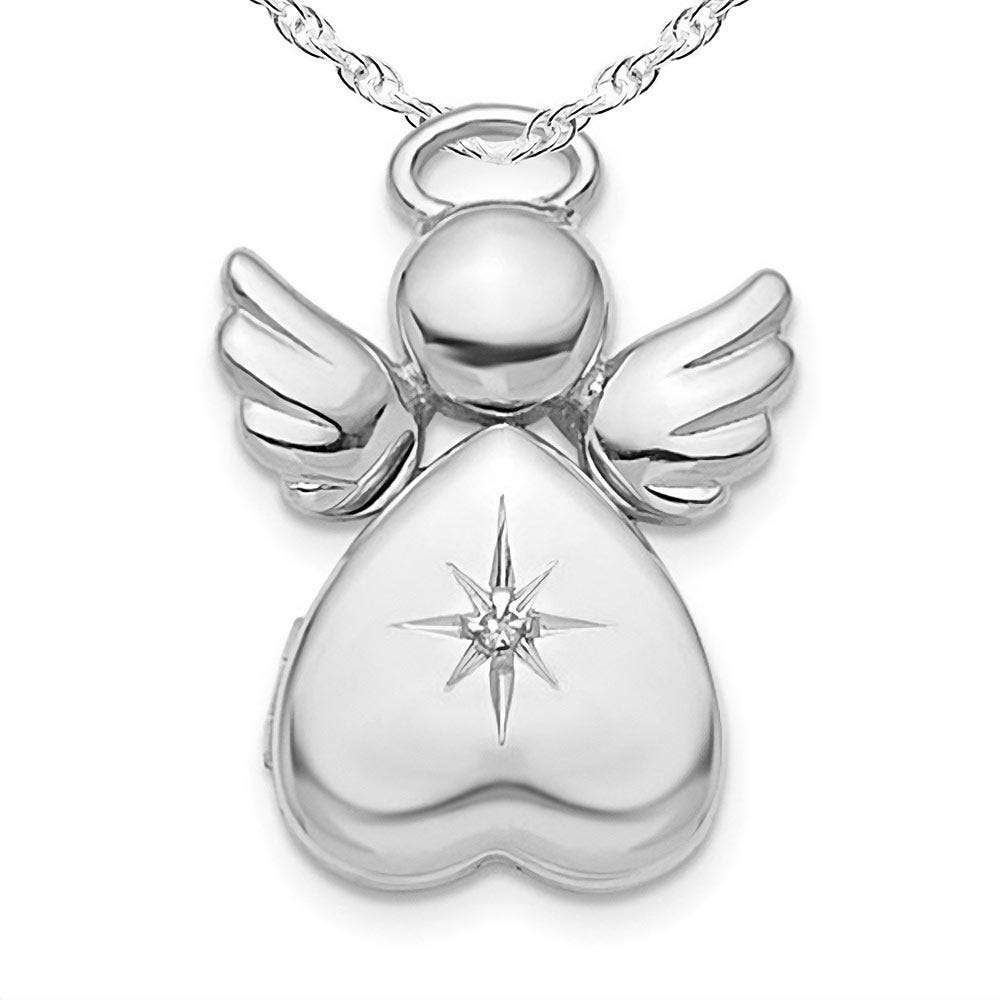 Silver Angel With Diamond Photo Locket