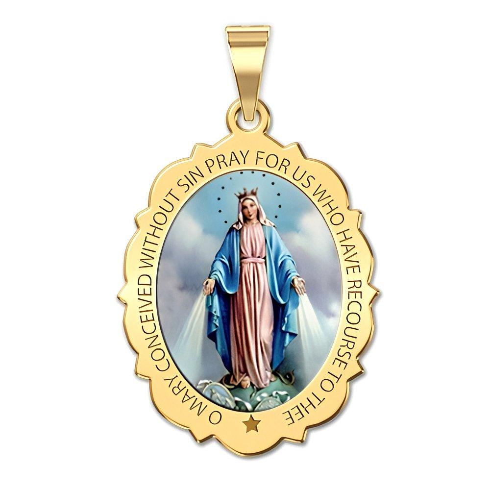 Miraculous Medal Scalloped Oval Color "EXCLUSIVE"