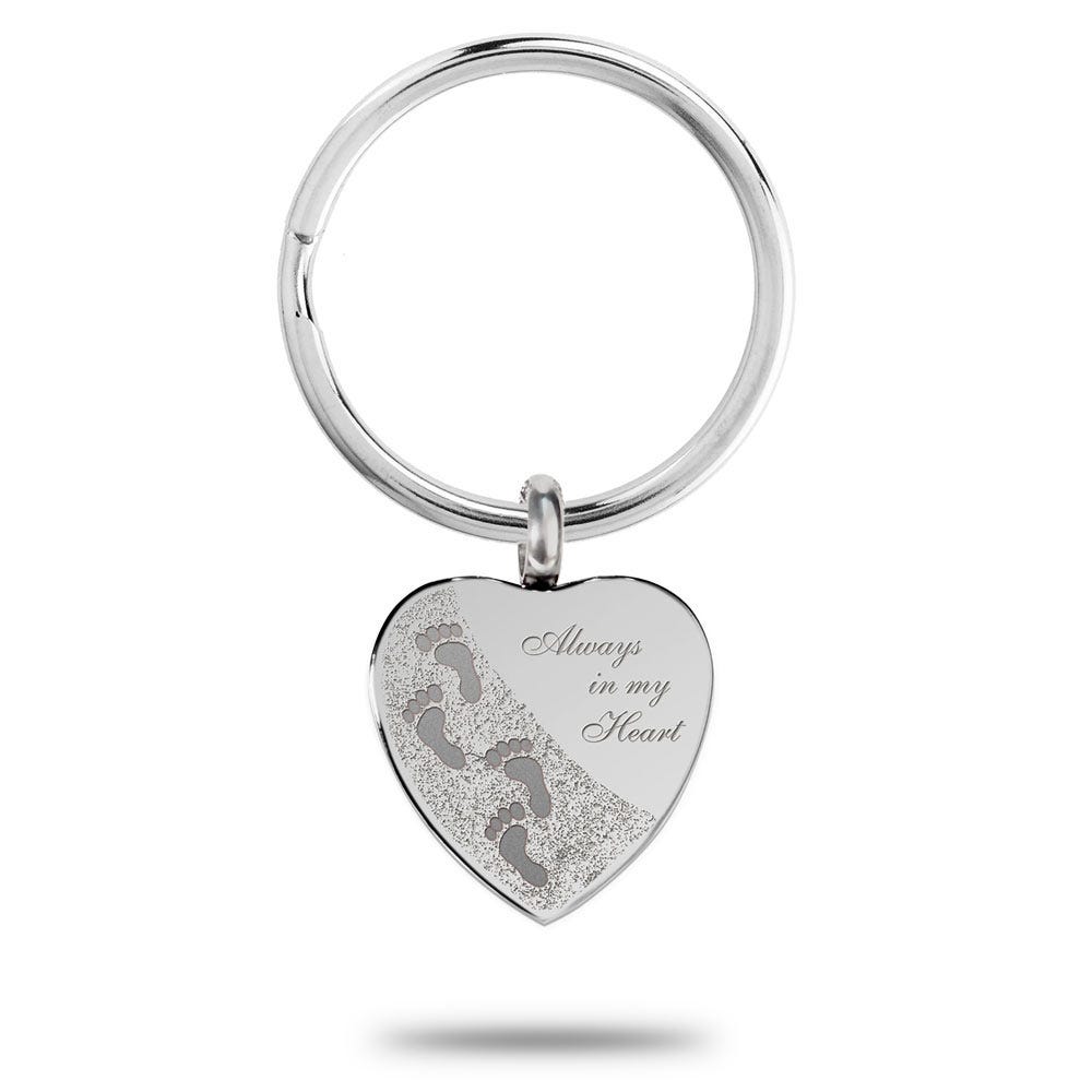 Heart Shape Always In My Heart w/ Footprints Cremation and Ash Vessel Keychain