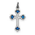 Sterling Silver Rhodium-plated Blue Enameled Budded Cross Charm