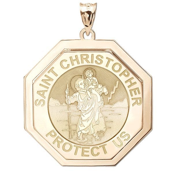Saint Christopher Three Dimensional Premium Weight Octagon Religious Medal