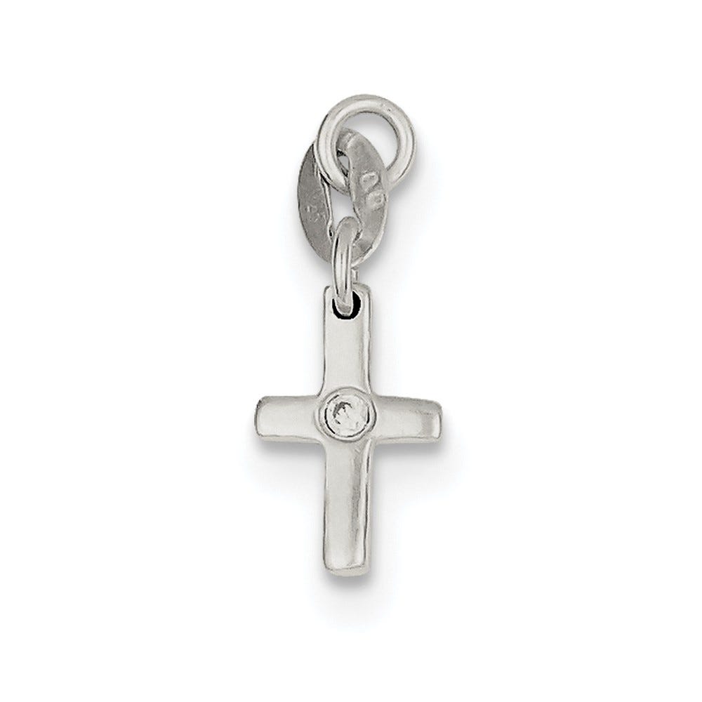 Sterling Silver & CZ Polished Cross Charm