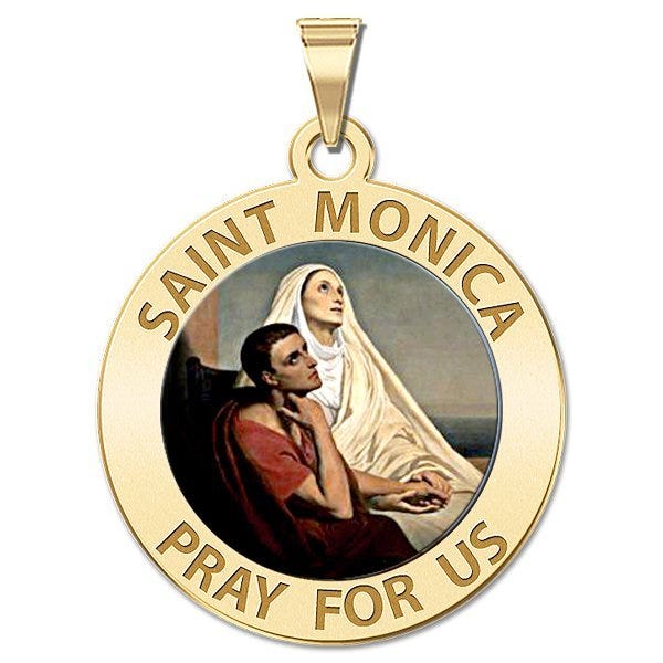 Saint Monica w/ her son Saint Augustine Religious Medal Color