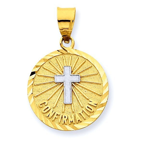 14K Gold Confirmation w/ Rhodium Cross Religious Medal