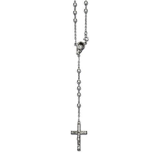 Sterling Silver Polished Rosary Necklace /with Young Virgin Mary Medal