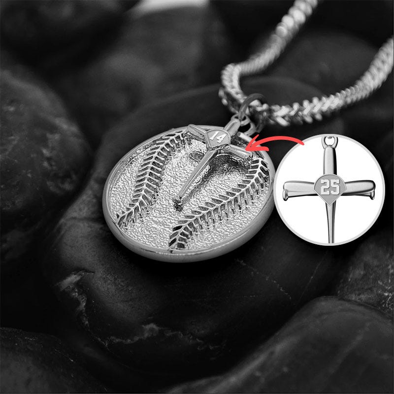 Personalized Round Baseball Pendant with Cross Charm w/ Chain Included