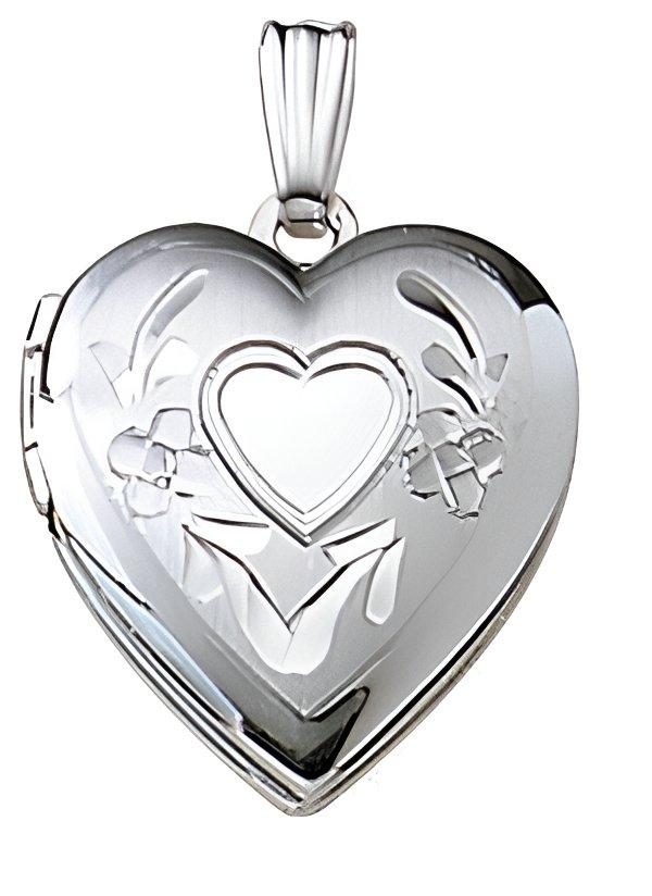 14k White Gold Small Heart Photo Locket