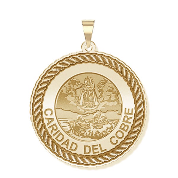 Caridad Del Cobre Round Rope Border Religious Medal