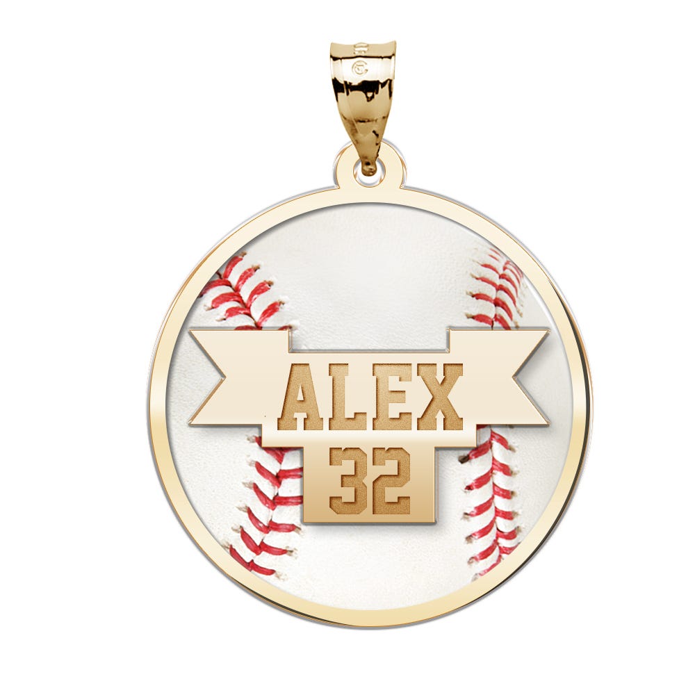 Color Enameled Baseball Pendant with Name & Number