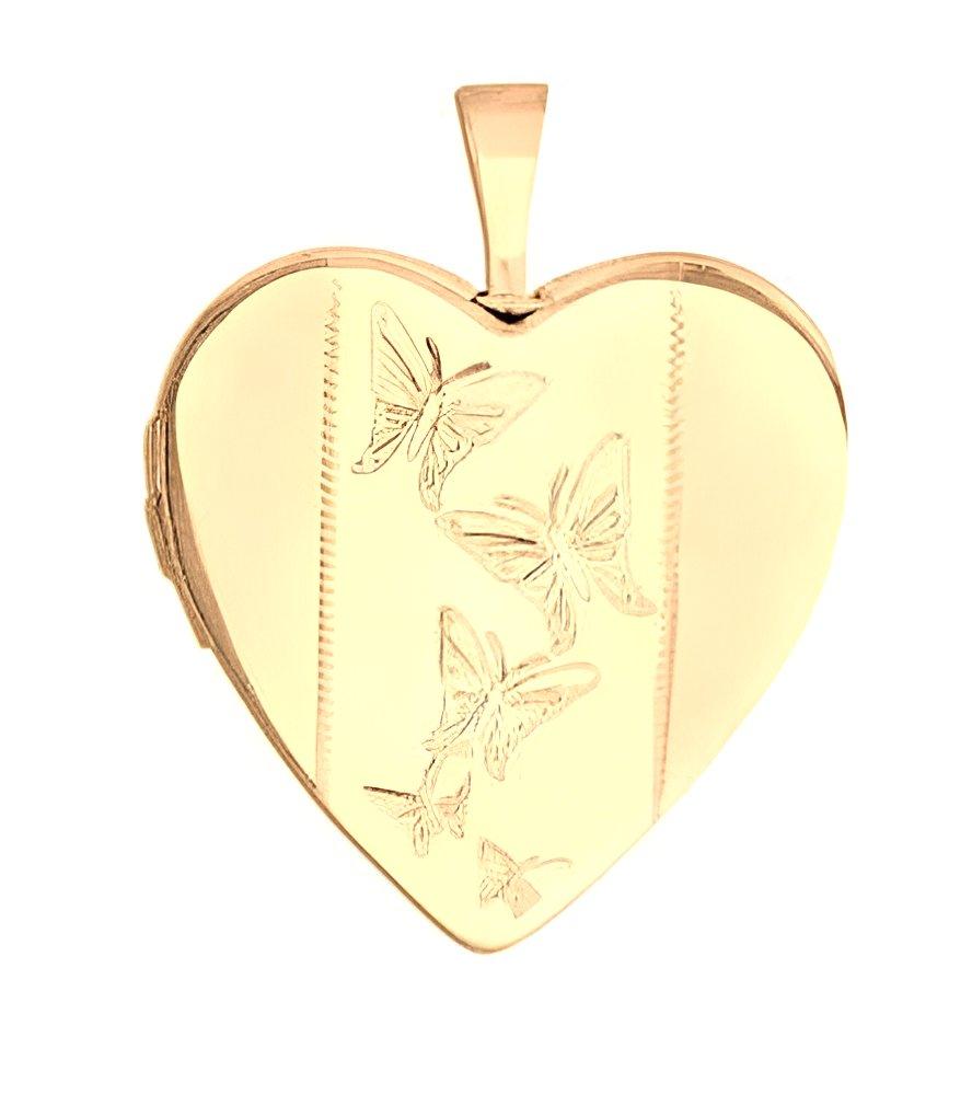 Solid 14k Yellow Gold Butterfly Heart Photo Locket
