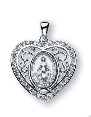Sterling Silver Miraculous Medal w/ Cubic Zirconias