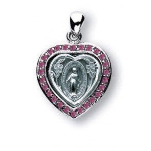 Sterling Silver Miraculous Medal w/ Pink Cubic Zirconias