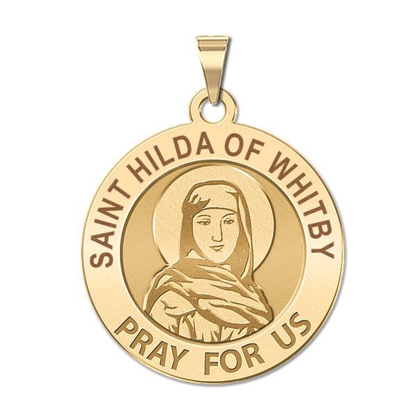 Saint Hilda of Whitby Round Religious Medal