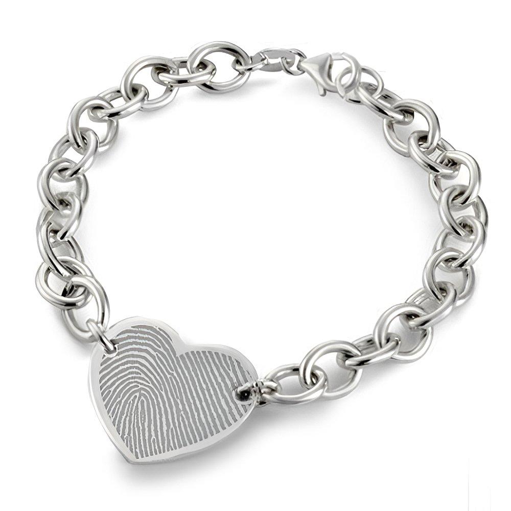 Sterling Silver Custom Fingerprint Heart Bracelet