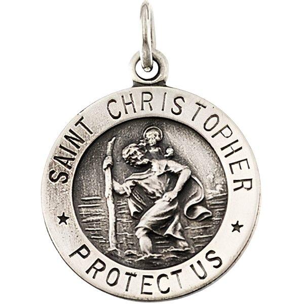 14K White Gold Saint Christopher Religious Medal