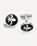 Stainless Steel Black Enamel with Fleur de lis Cufflinks