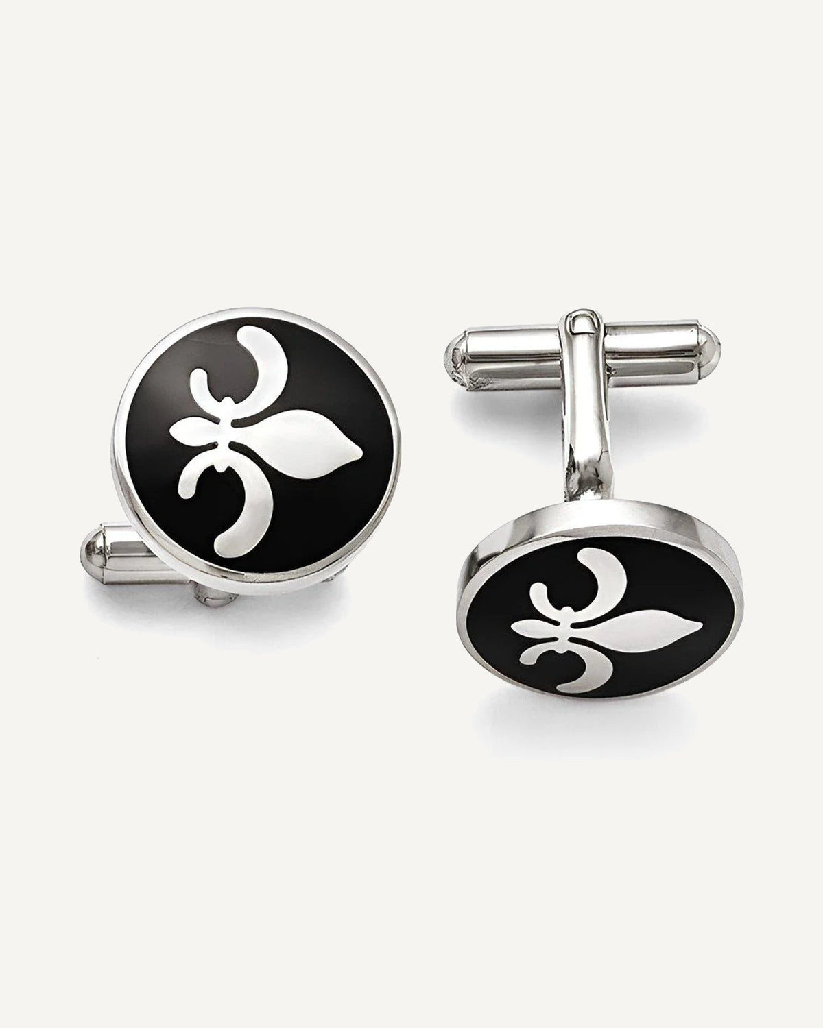 Stainless Steel Black Enamel with Fleur de lis Cufflinks