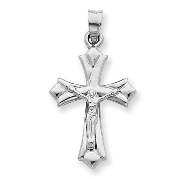 14k White Gold Hollow Reversible Crucifix /Cross Pendant