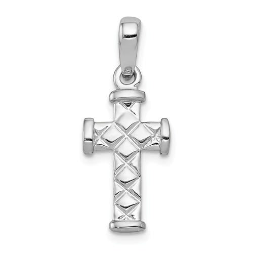 14k White Gold Reversible Quilted Cross Pendant