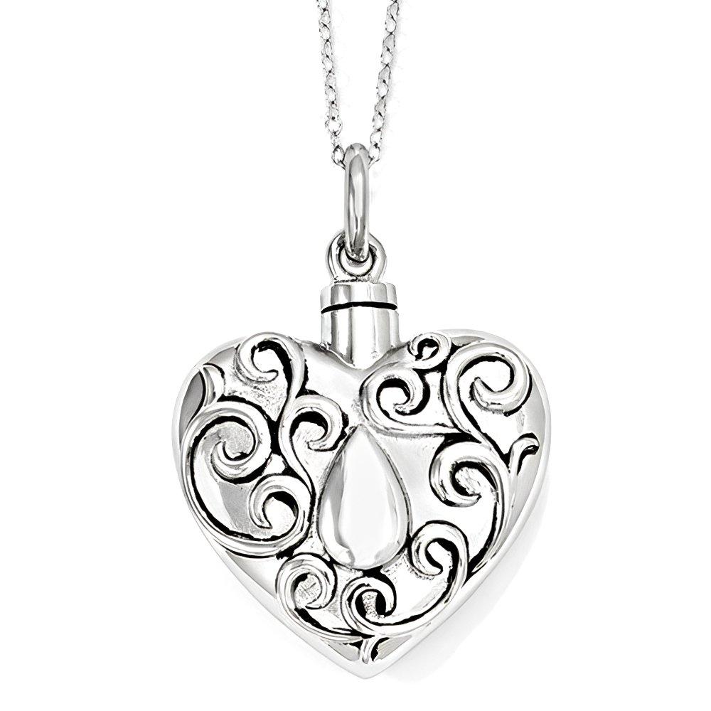 Sterling Silver Antiqued Grieving Heart Cremation Ash Holder w/ 18 Inch Chain - 3/4 inch x 1-1/8 inch in Sterling Silver
