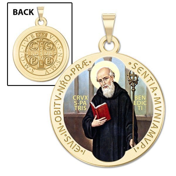 Saint Benedict Round Religious Medal  "Color EXCLUSIVE"