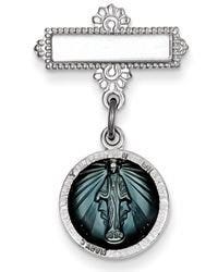 Sterling Silver Miraculous Medal Baptismal Brooch with Aqua Enamel