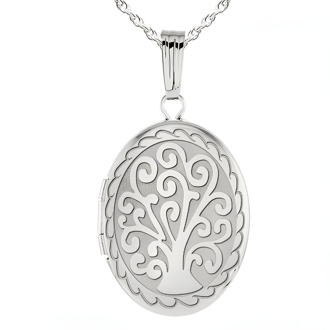 Silver Tree of Life Oval Photo Locket
