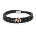 Photo Engraved Black Leather Rope Bracelet w/ Round Charm