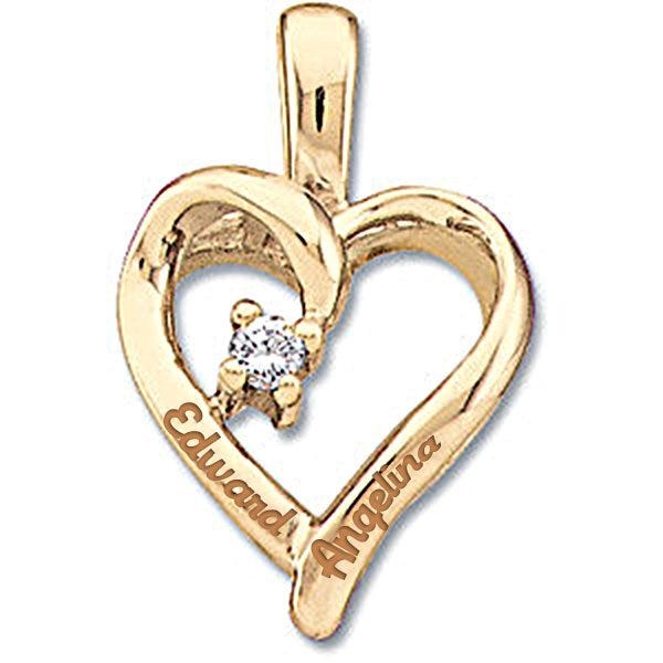 14K Personalized Couple's Heart Pendant w/ .02ct Diamond