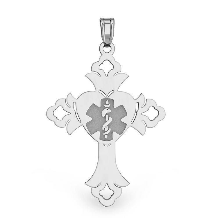 Sterling Silver Medical ID Cross Charm or Pendant