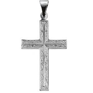 14K White Gold CROSS PENDANT W/DESIGN