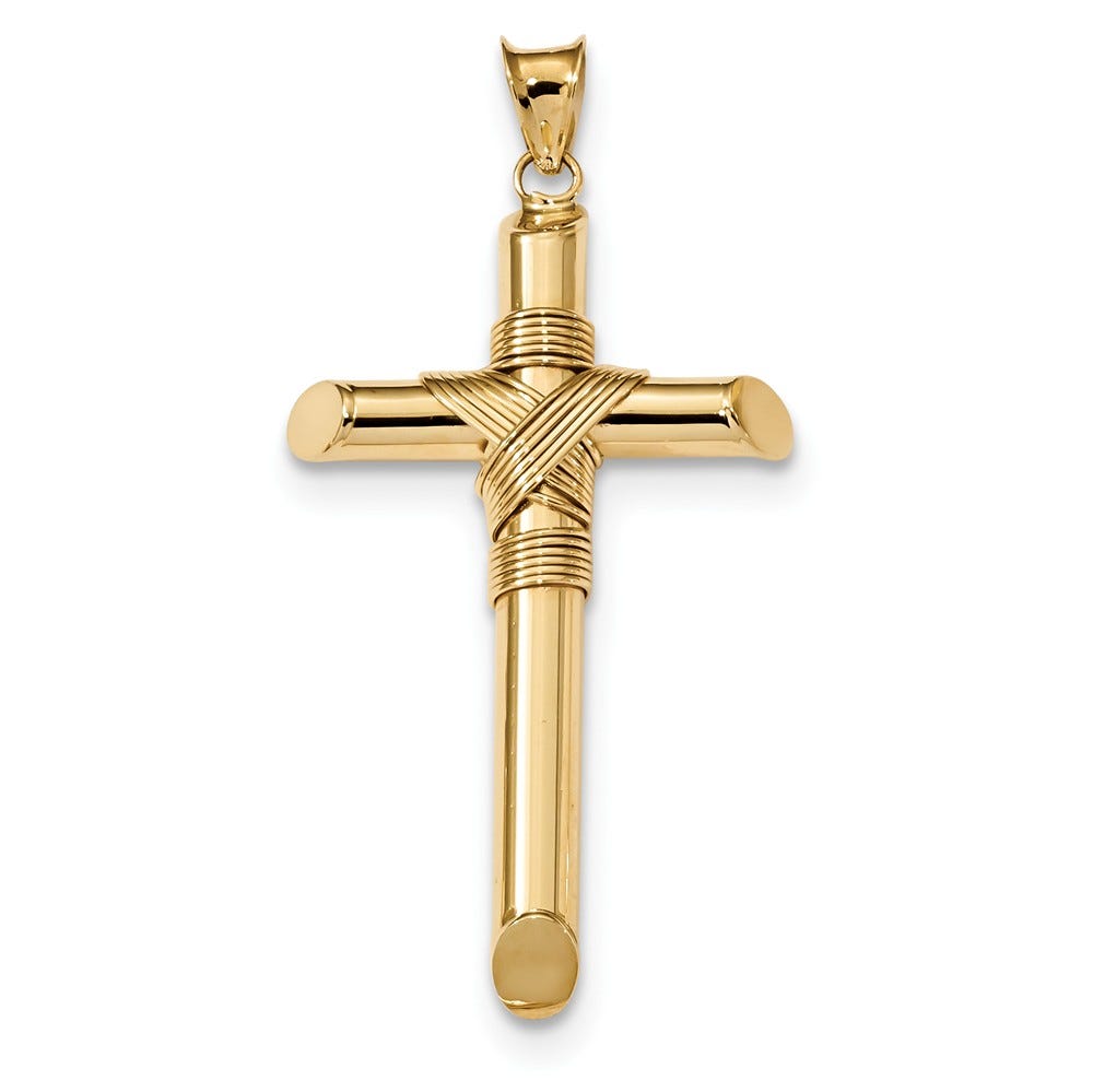 14k Polished Wrapped Center Tube Cross Pendant