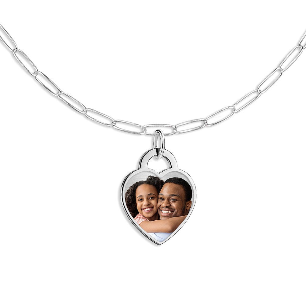 Tiffany Style Heart Photo Necklace W/ Paperclip Chain