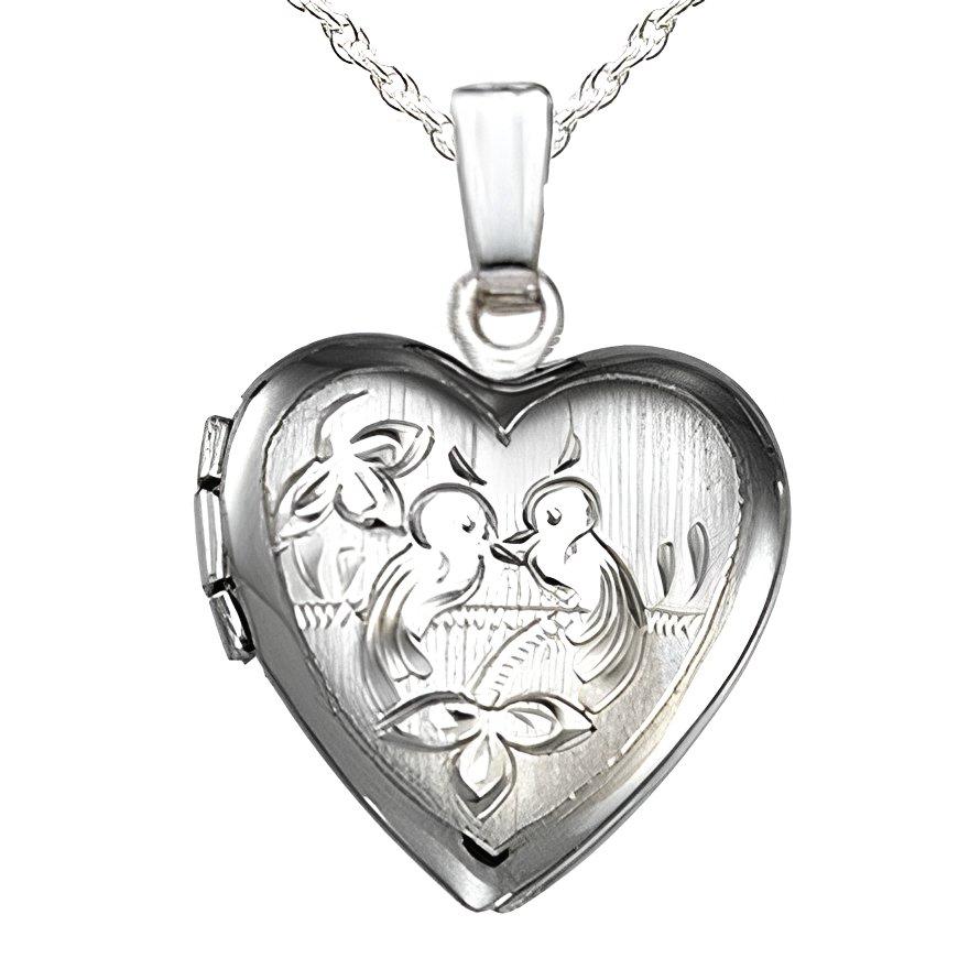 Silver Love Birds Heart Photo Locket