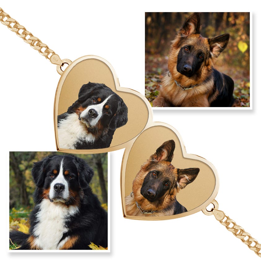 Double Hearts Photo Engrave Bracelet w/ Curb Chain