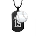 Black Stainless Steel Sports Name and Number Dog Tag w/ Baseball Charm