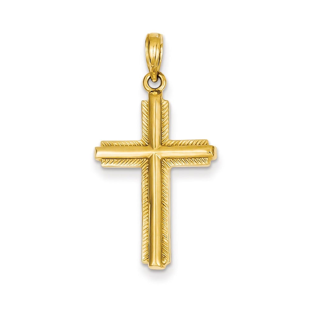 14K Cross with Striped Border Pendant