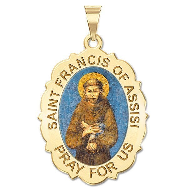 Saint Francis of Assisi Scalloped Oval Religious Medal  "EXCLUSIVE"