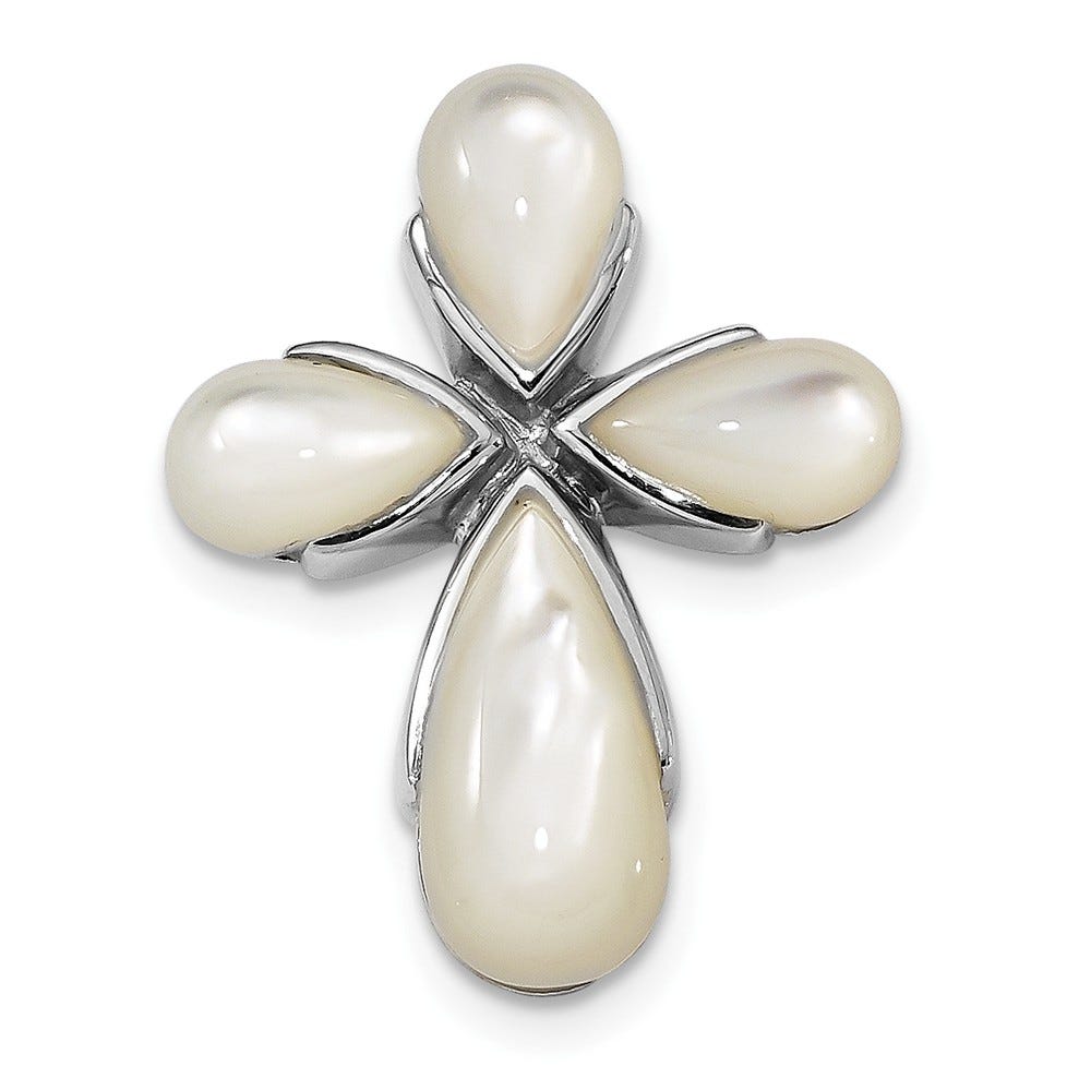 Sterling Silver Rhodium-plated Mother of Pearl Cross Chain Slide