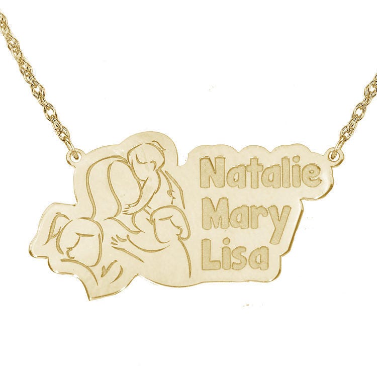 Personalized Mother & Three Daughters Pendant w/ 18" Chain