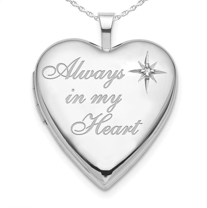 Silver Diamond Always In My Heart Heart Photo Locket
