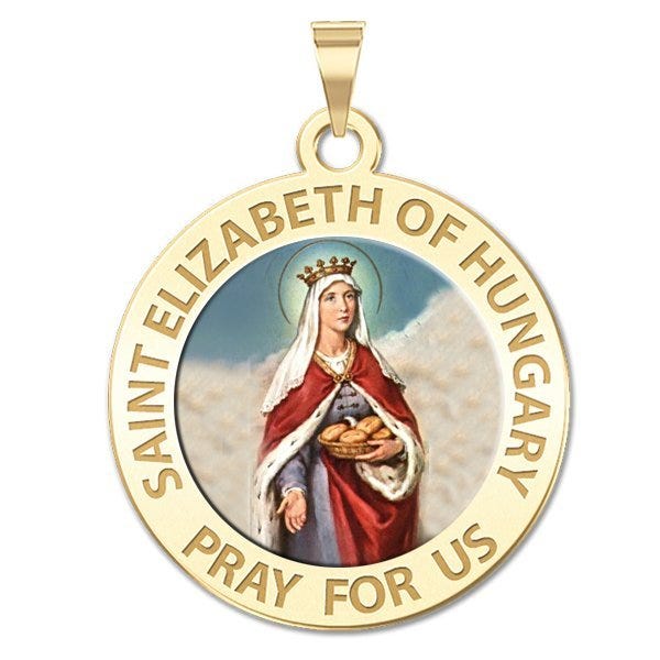 Saint Elizabeth of Hungary Round Religious Color Medal "EXCLUSIVE"