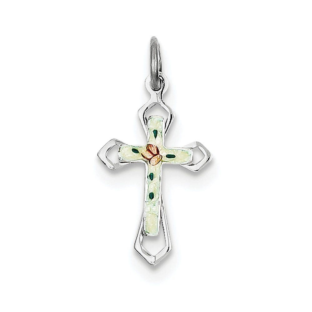 Sterling Silver Rhodium-plated with Enamel Cross Pendant