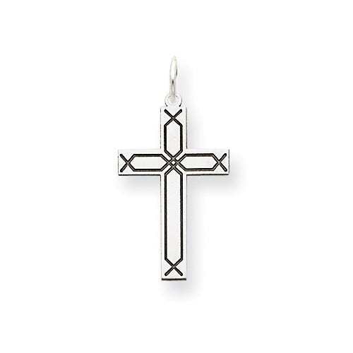 14K White Gold Laser Designed Cross Charm