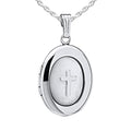 Silver Mother of Pearl Cross Oval Photo Locket