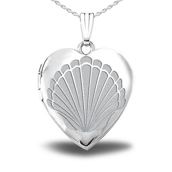 Silver Seashell Heart Photo Locket