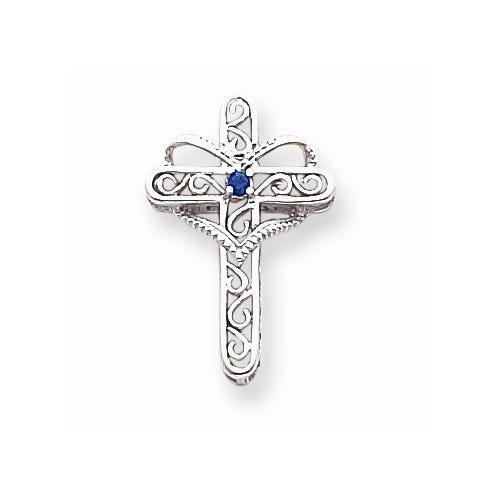 14k White Gold Genuine Mother\'s Cross Pendant