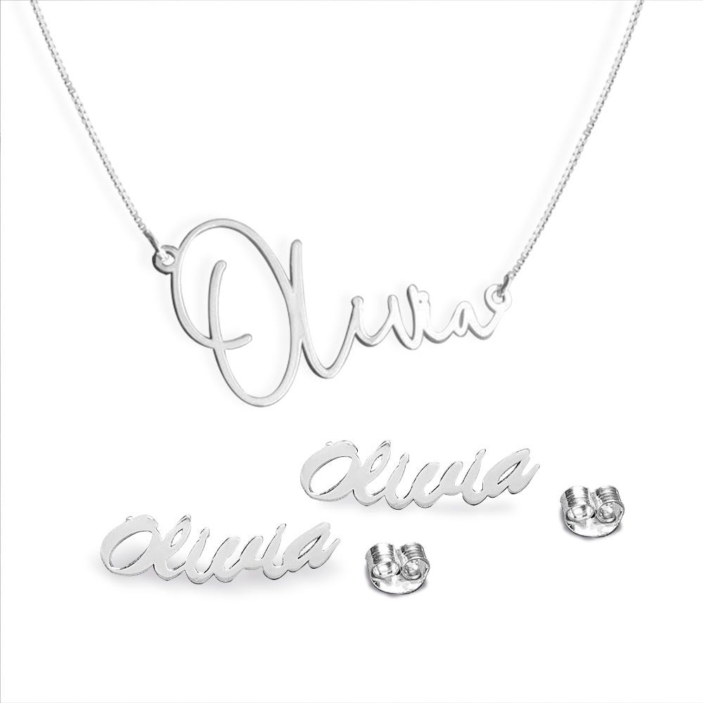 Modern Script Name Necklace & Earring Combo / with Necklace Chain Included